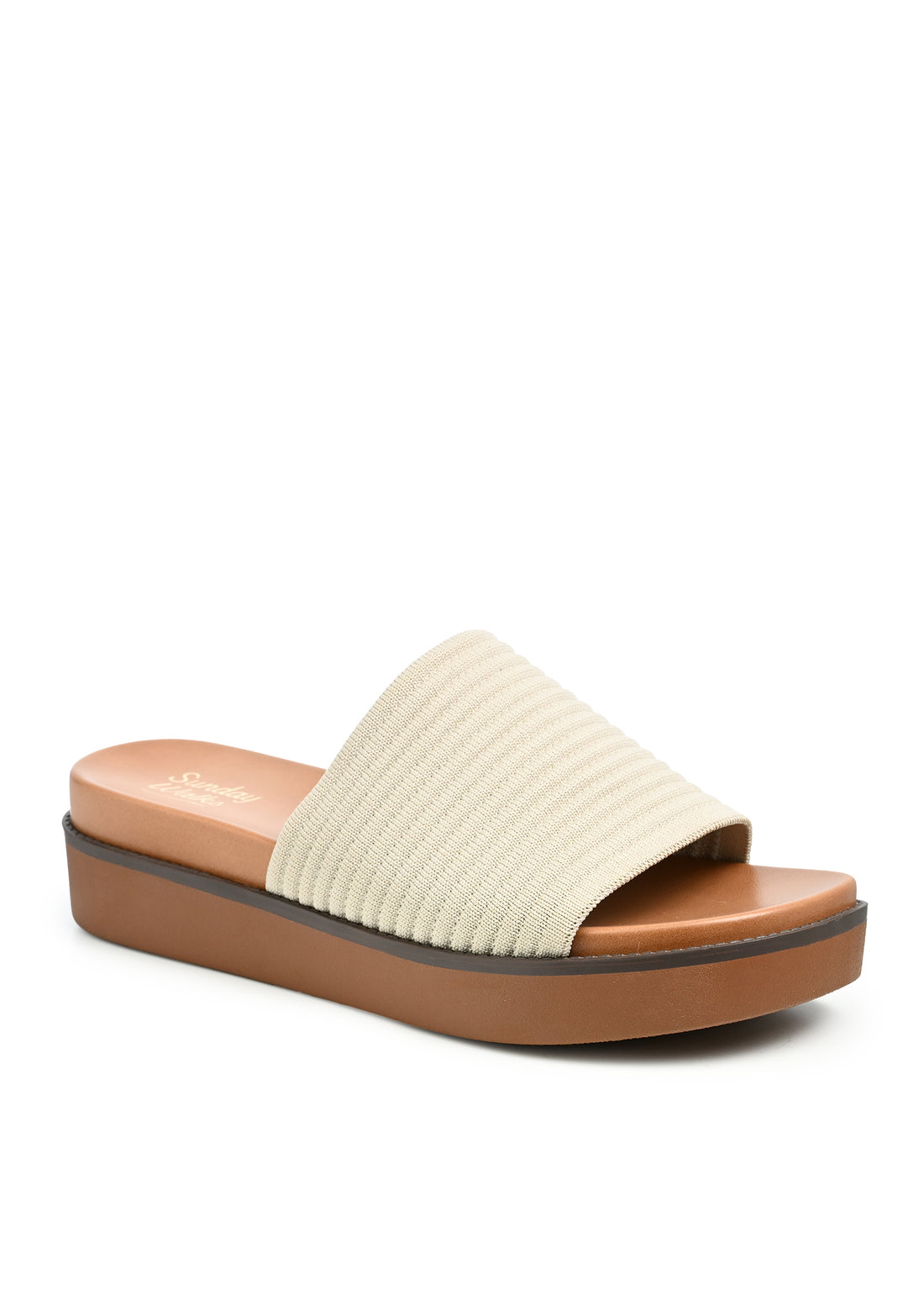 Aliza Ribbed Platform Slide Sandal in Beige Knit