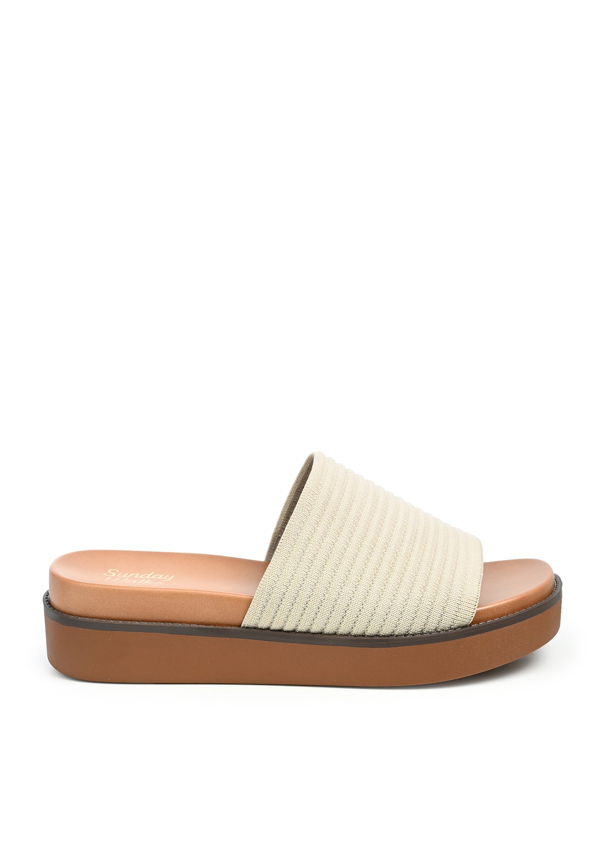 Aliza Ribbed Platform Slide Sandal in Beige Knit