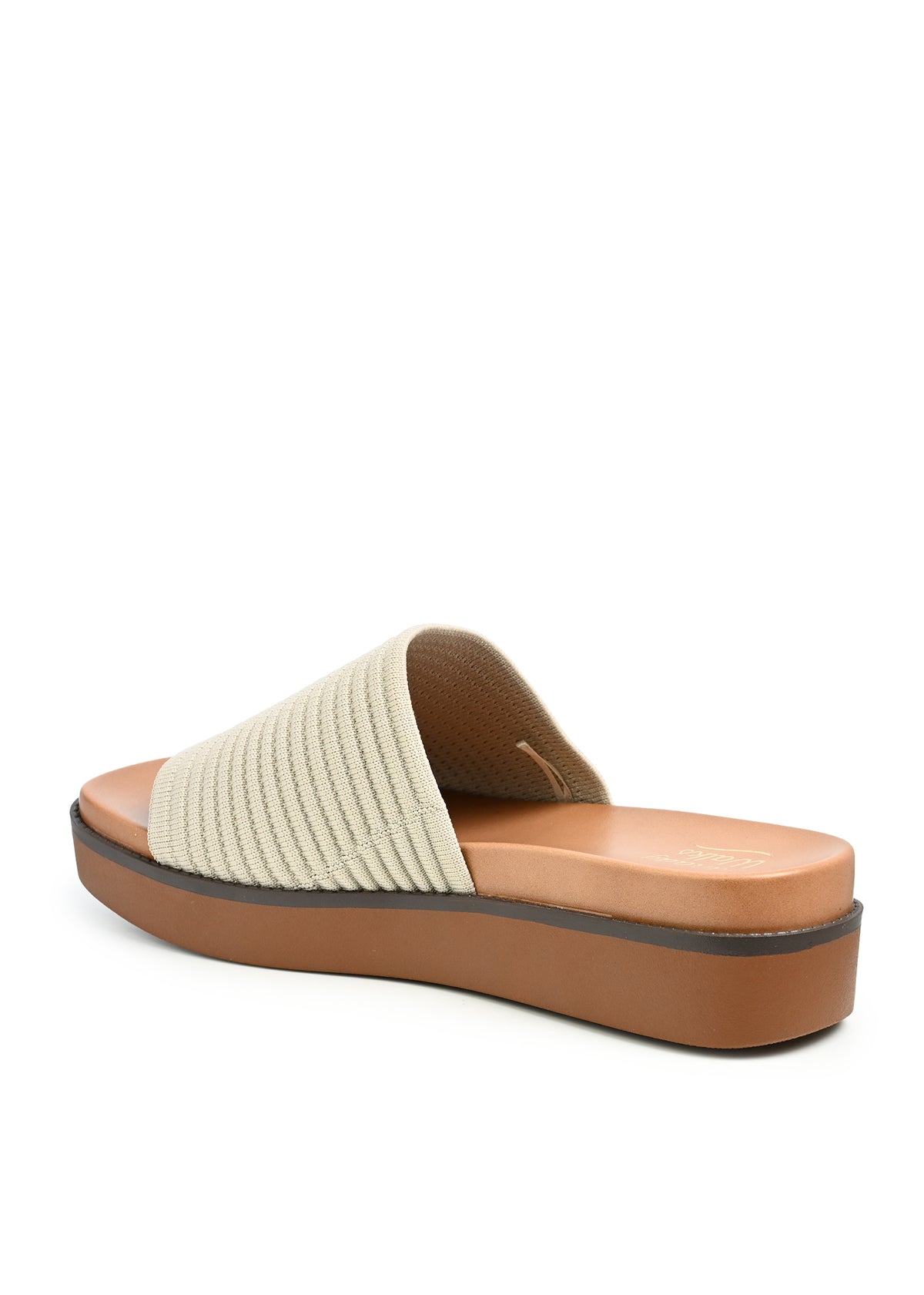 Aliza Ribbed Platform Slide Sandal in Beige Knit