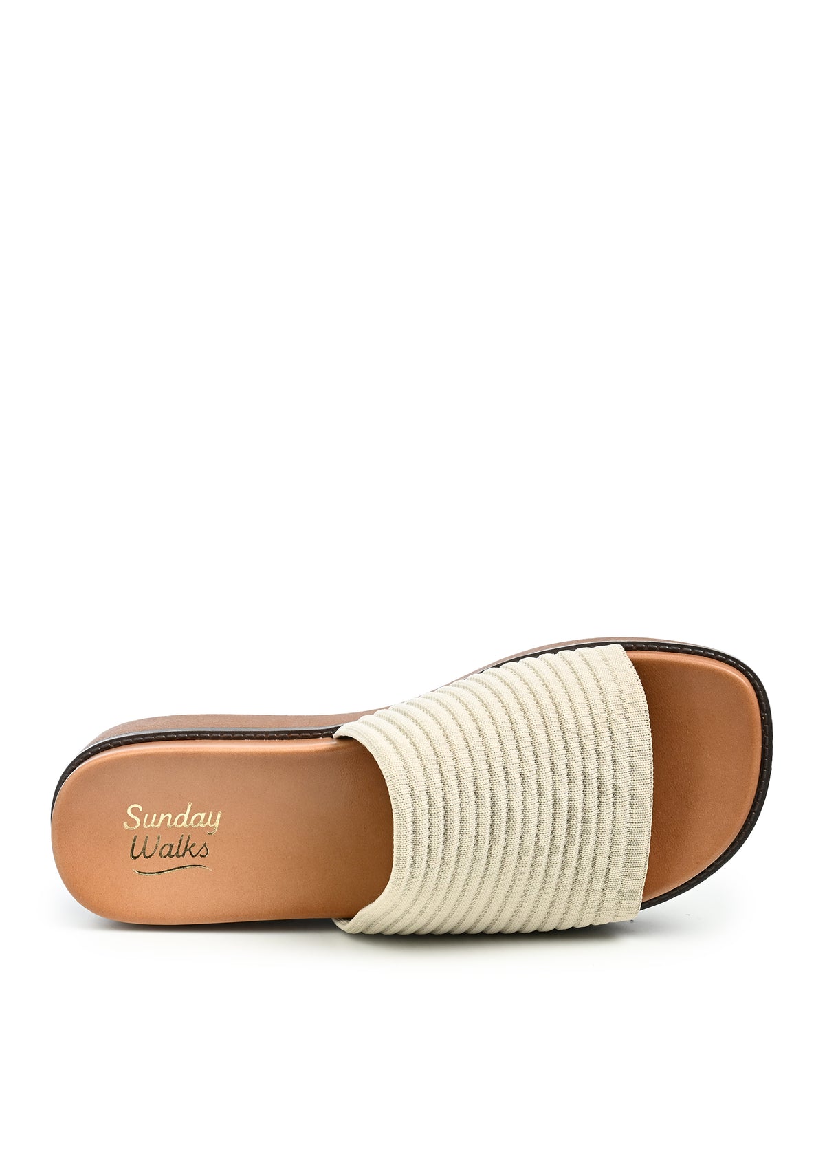 Aliza Ribbed Platform Slide Sandal in Beige Knit