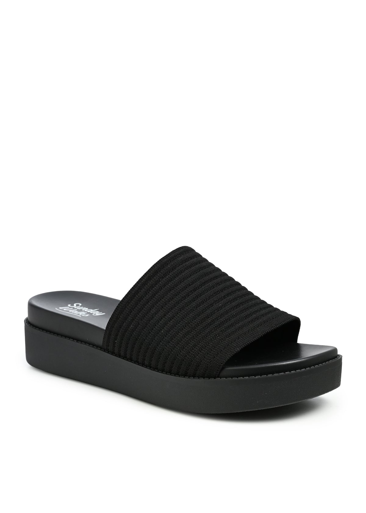 Aliza Ribbed Platform Slide Sandal in Black Knit