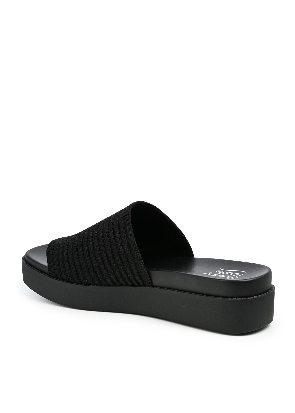Aliza Ribbed Platform Slide Sandal in Black Knit