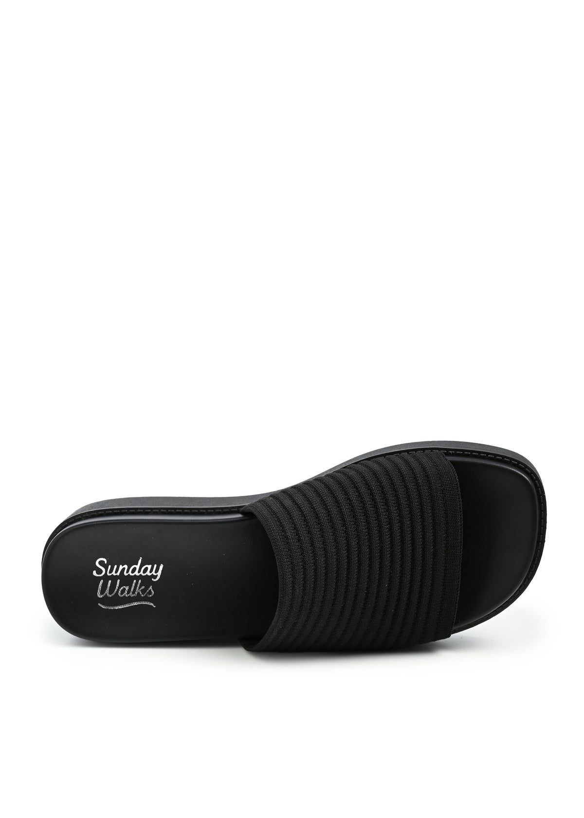 Aliza Ribbed Platform Slide Sandal in Black Knit