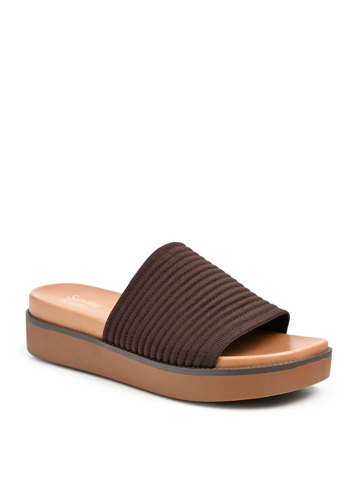 Aliza Ribbed Platform Slide Sandal in Brown Knit