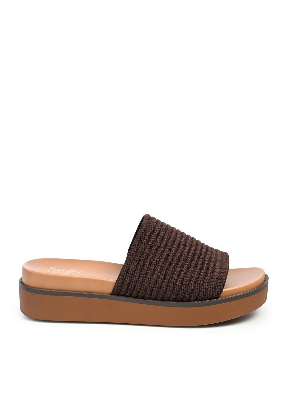Aliza Ribbed Platform Slide Sandal in Brown Knit