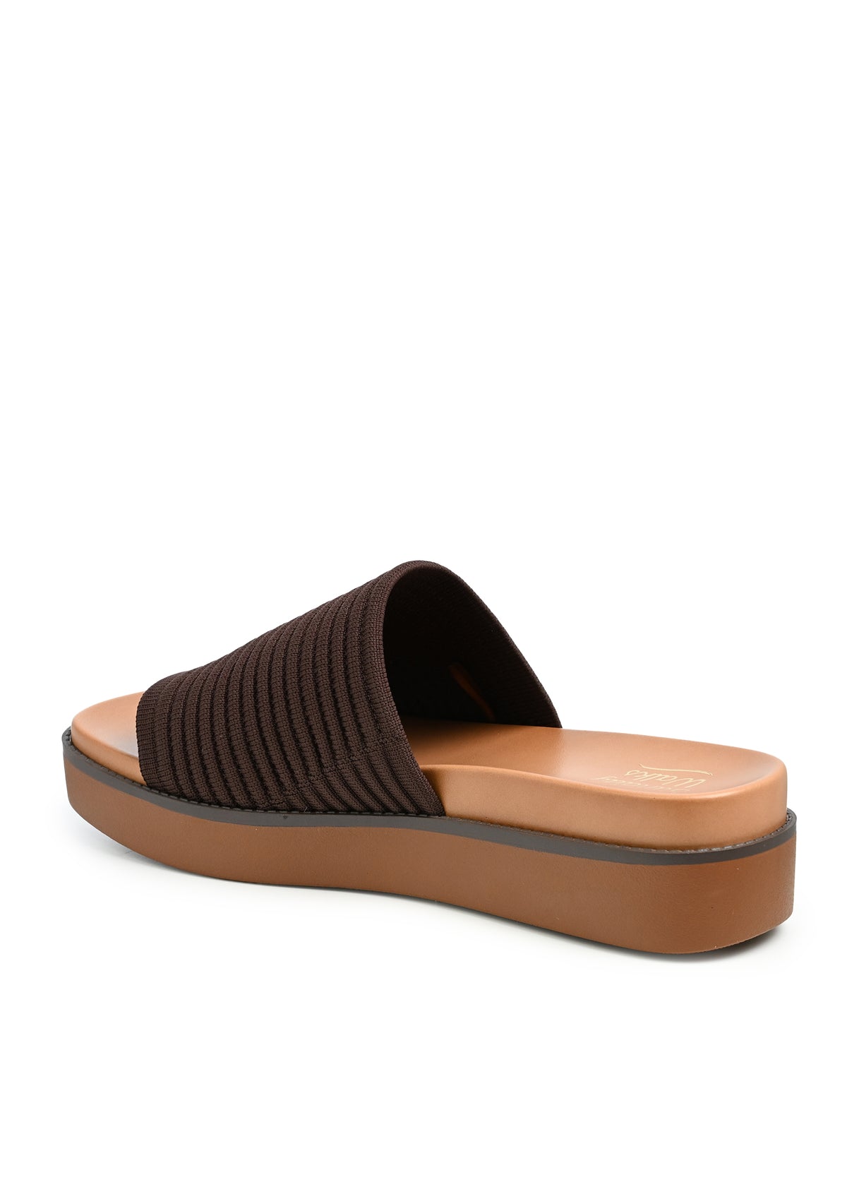 Aliza Ribbed Platform Slide Sandal in Brown Knit
