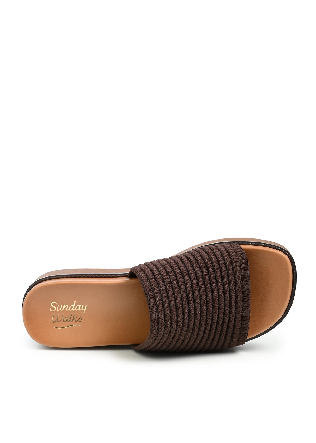 Aliza Ribbed Platform Slide Sandal in Brown Knit