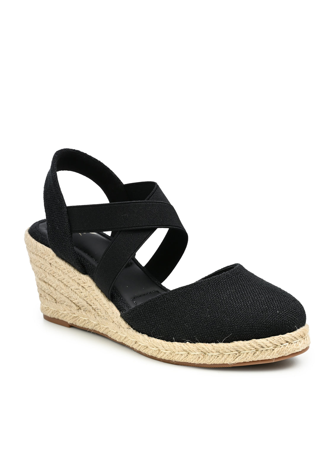 Marla Closed Toe Espadrille Wedge in Black Linen