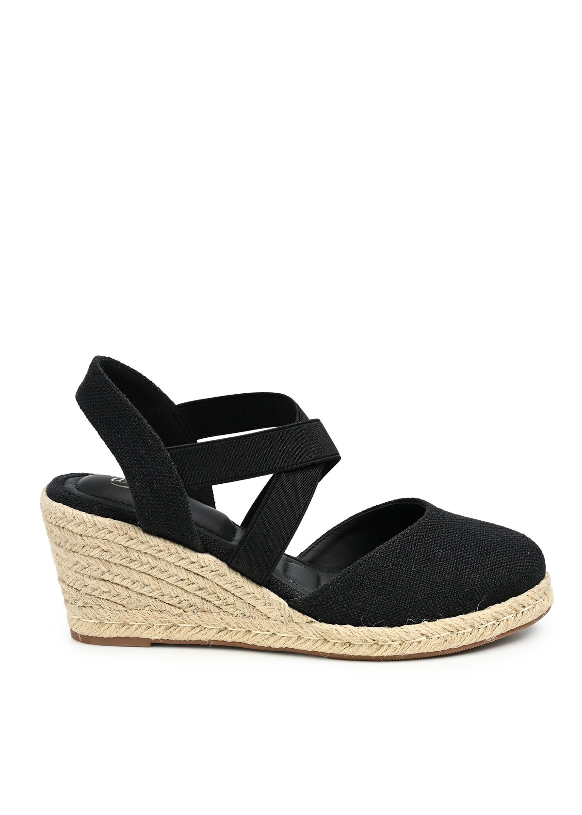 Marla Closed Toe Espadrille Wedge in Black Linen