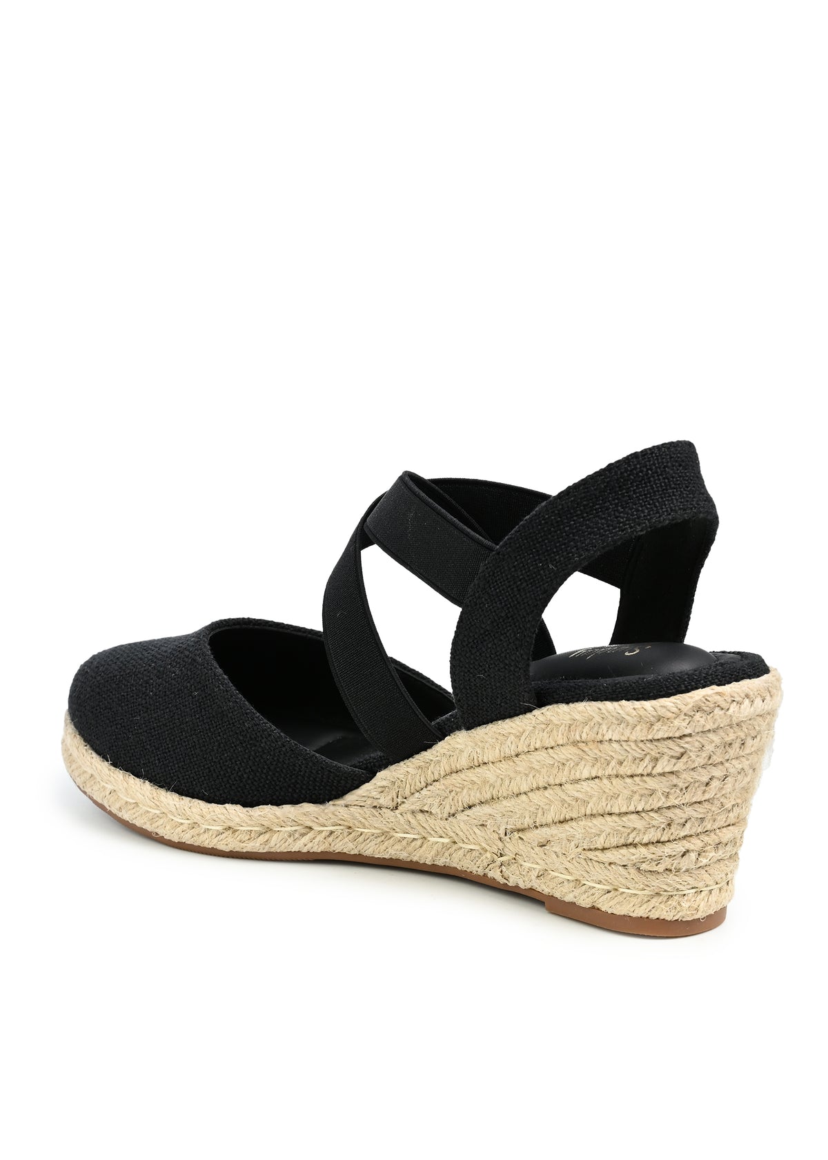 Marla Closed Toe Espadrille Wedge in Black Linen
