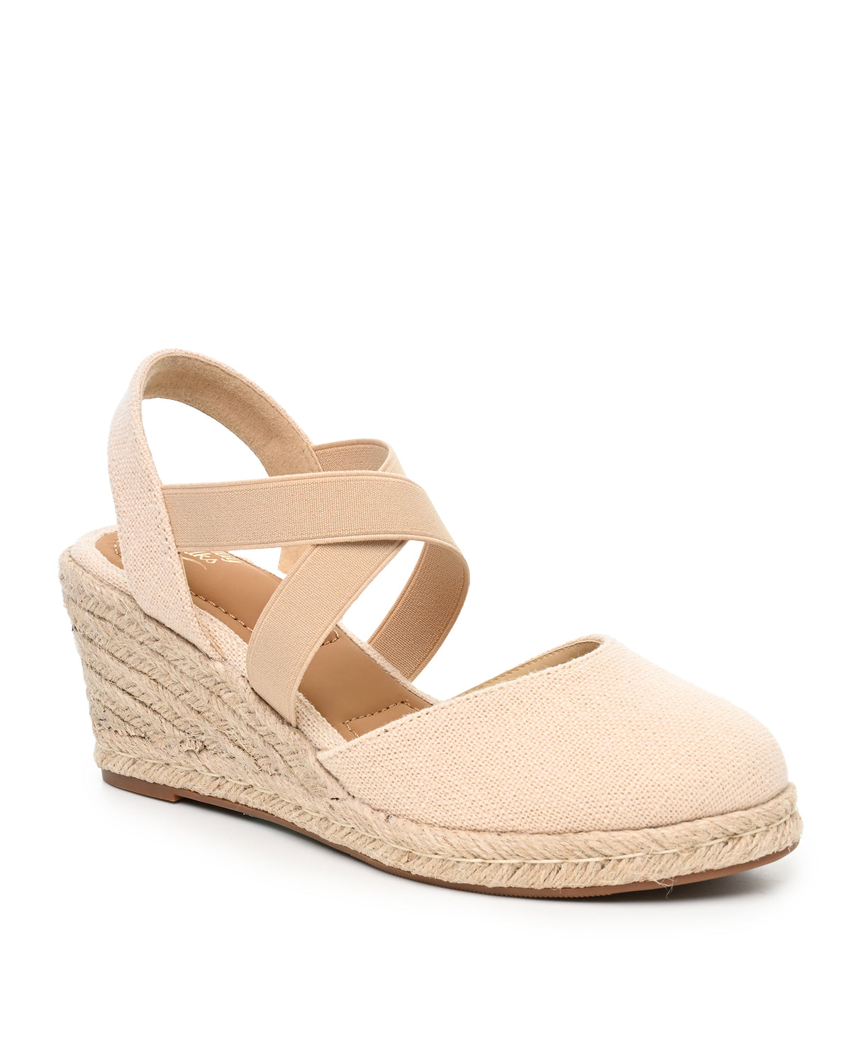 Marla Closed Toe Espadrille Wedge in Nude Linen