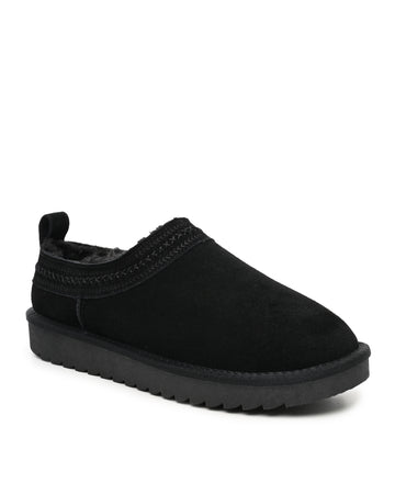 Mellow Faux Shearling Slipper Shoe in Black