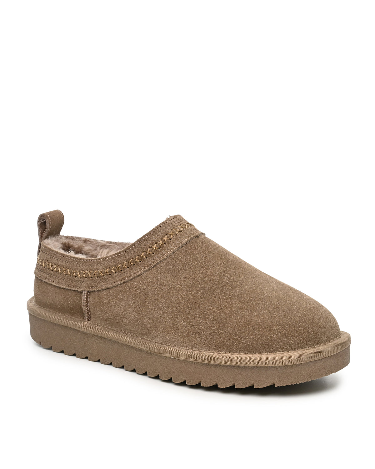 Mellow Faux Shearling Slipper Shoe in Khaki