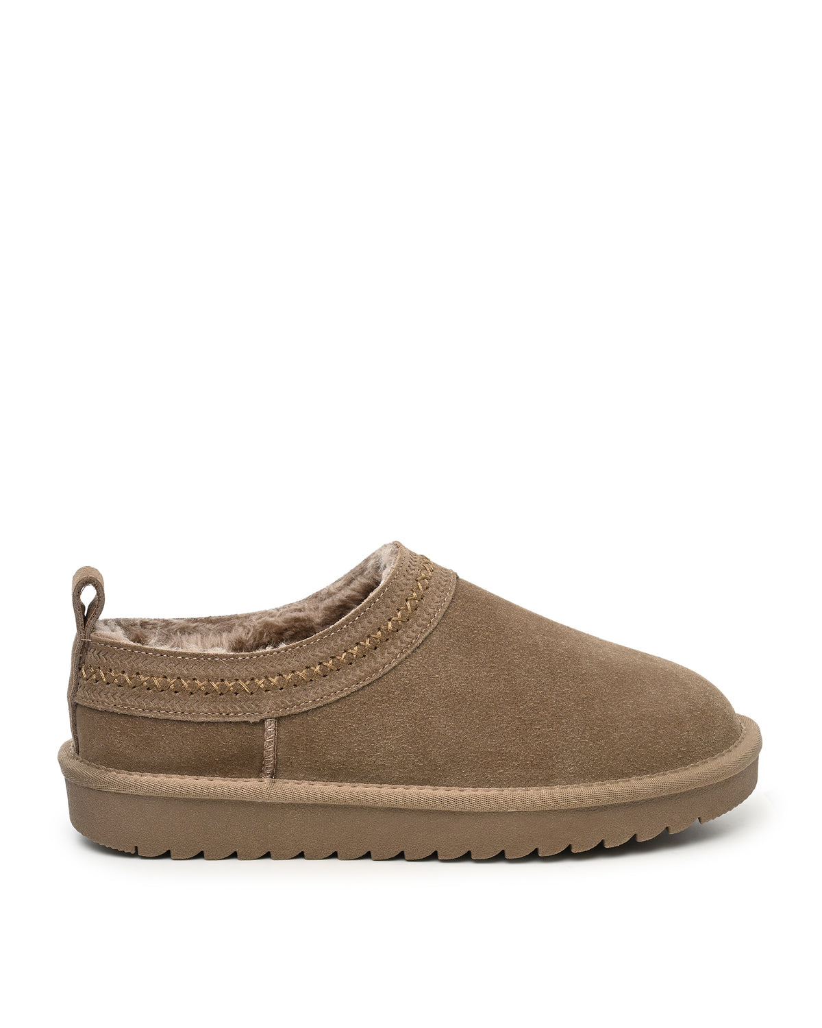 Mellow Faux Shearling Slipper Shoe in Khaki