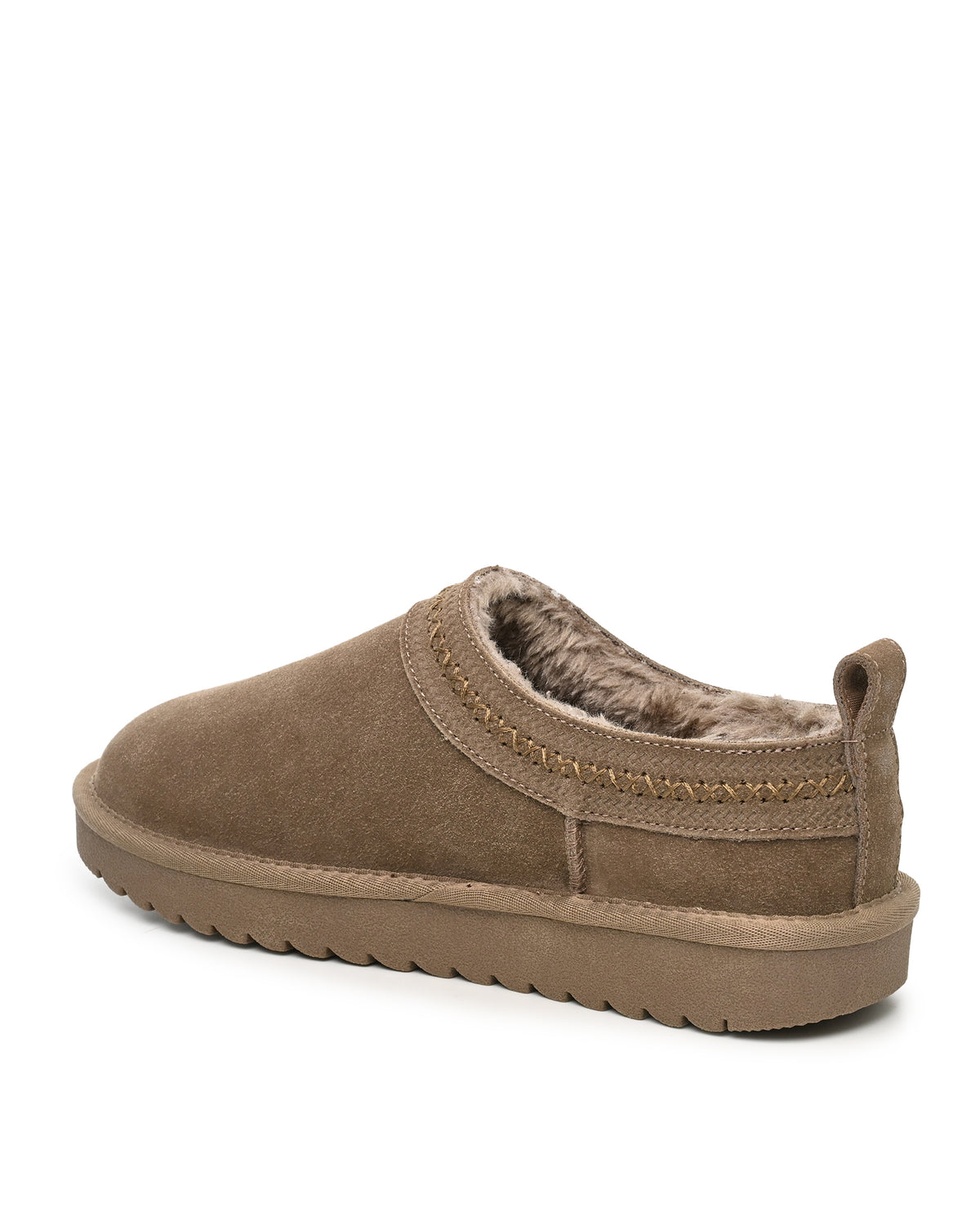 Mellow Faux Shearling Slipper Shoe in Khaki